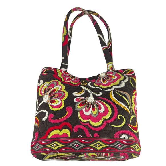 2 Piece Vera Bradley Retired Puccini Shopping Tote & Wallet Brown Yellow Red - Picture 3 of 14